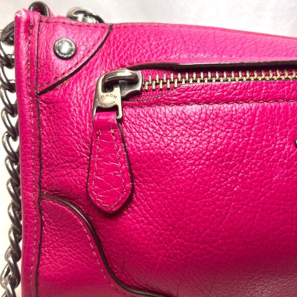 Coach 2015 Mickie Fuchsia Pink Leather Crossbody Gunmetal Chain Strap Bag 52646 - Picture 10 of 14